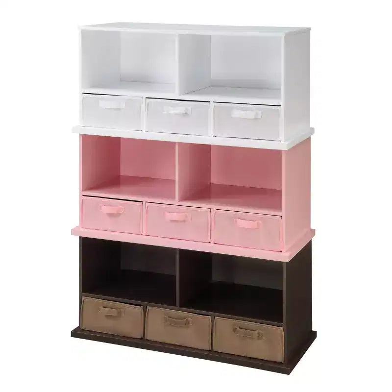 Stackable Shelf Storage Cubby with 3 Baskets, Espresso, Modular Home Organizer