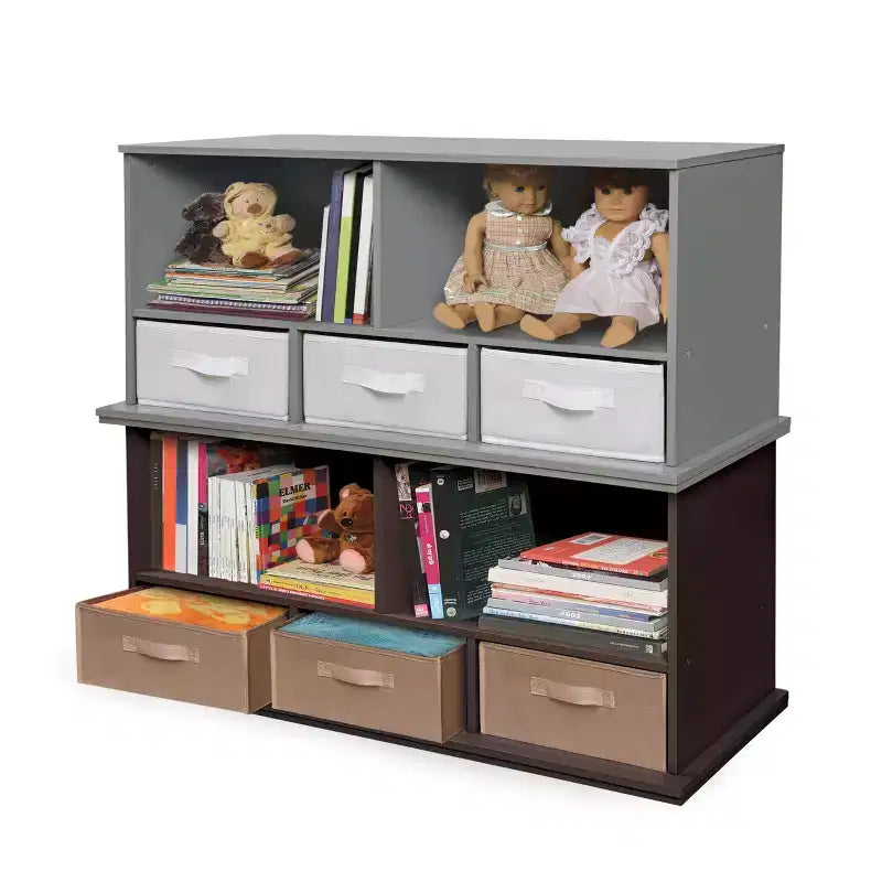 Stackable Shelf Storage Cubby with 3 Baskets, Espresso, Modular Home Organizer