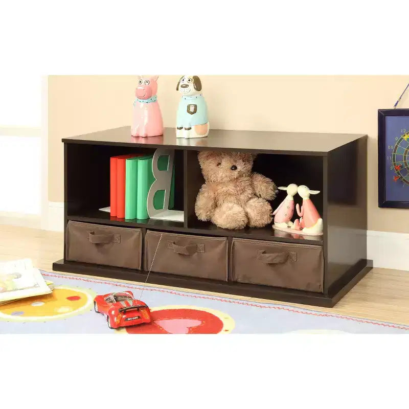 Stackable Shelf Storage Cubby with 3 Baskets, Espresso, Modular Home Organizer