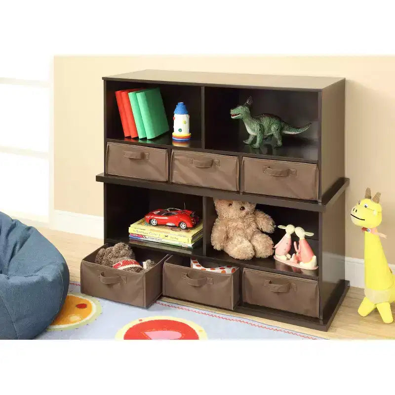 Stackable Shelf Storage Cubby with 3 Baskets, Espresso, Modular Home Organizer
