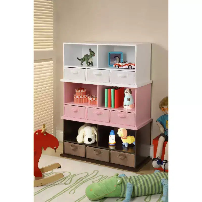 Stackable Shelf Storage Cubby with 3 Baskets, Espresso, Modular Home Organizer