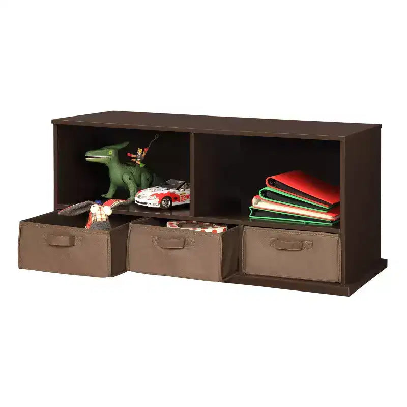 Stackable Shelf Storage Cubby with 3 Baskets, Espresso, Modular Home Organizer