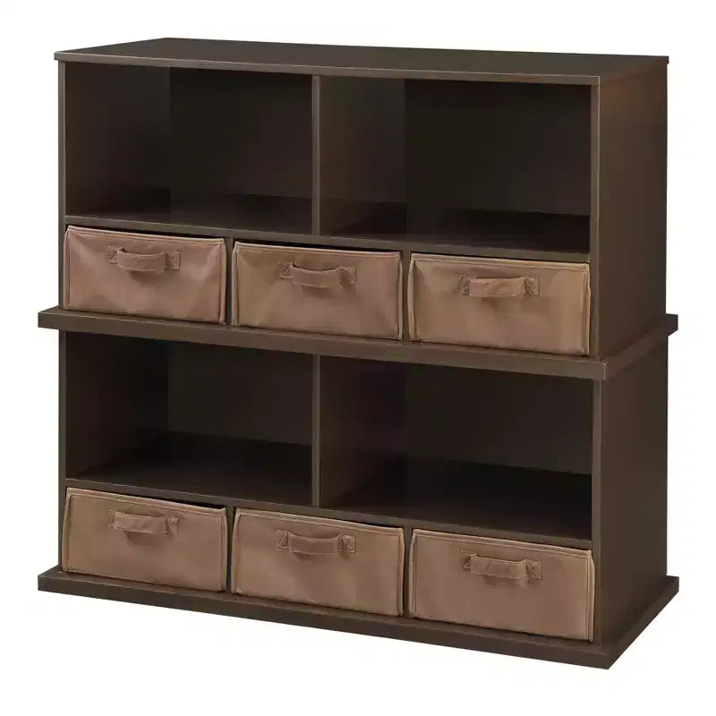 Stackable Shelf Storage Cubby with 3 Baskets, Espresso, Modular Home Organizer