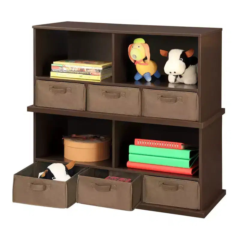 Stackable Shelf Storage Cubby with 3 Baskets, Espresso, Modular Home Organizer