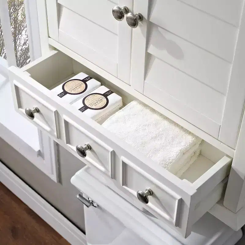 Wall Mounted Storage Cabinet, Warm White, Bathroom & Kitchen Wall Cabinet with Door
