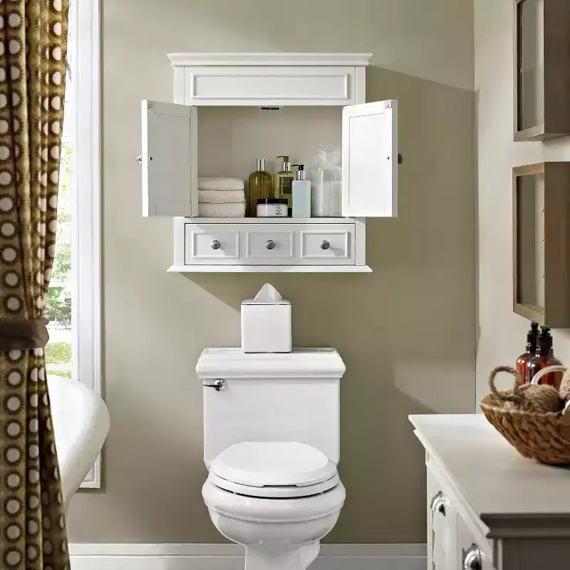 Wall Mounted Storage Cabinet, Warm White, Bathroom & Kitchen Wall Cabinet with Door