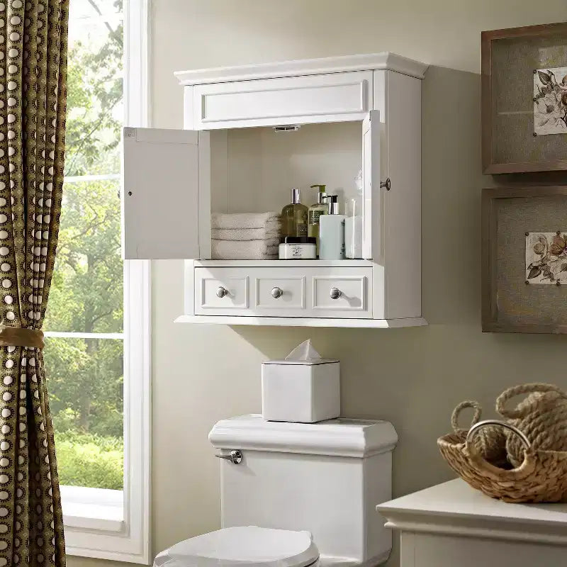 Wall Mounted Storage Cabinet, Warm White, Bathroom & Kitchen Wall Cabinet with Door