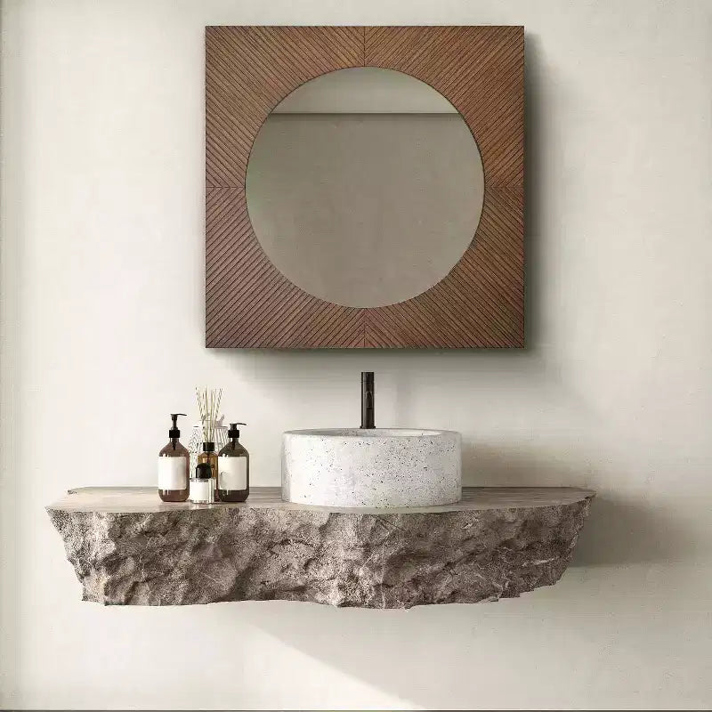 24"x24" Carved Square Wall Mirror, Brown MDF Frame, Craftsman Style, Wall Mount