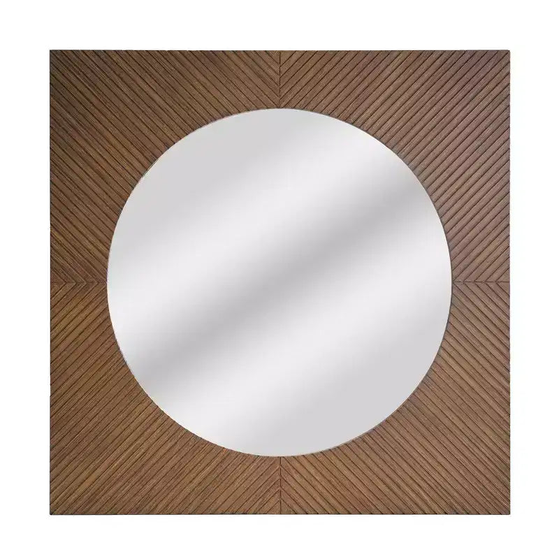 24"x24" Carved Square Wall Mirror, Brown MDF Frame, Craftsman Style, Wall Mount