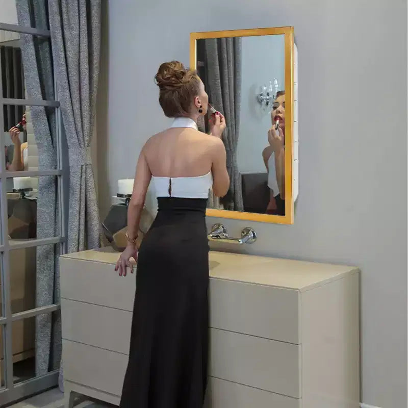 16"x26" Brushed Gold Recessed Medicine Cabinet with Beveled Mirror, 3 Shelves, Wall Mount