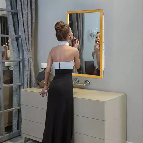 16"x26" Brushed Gold Recessed Medicine Cabinet with Beveled Mirror, 3 Shelves, Wall Mount