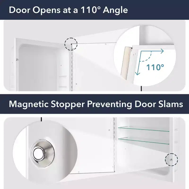 Armoire à pharmacie encastrée 16"x26" en or brossé avec miroir biseauté, 3 étagères, fixation murale