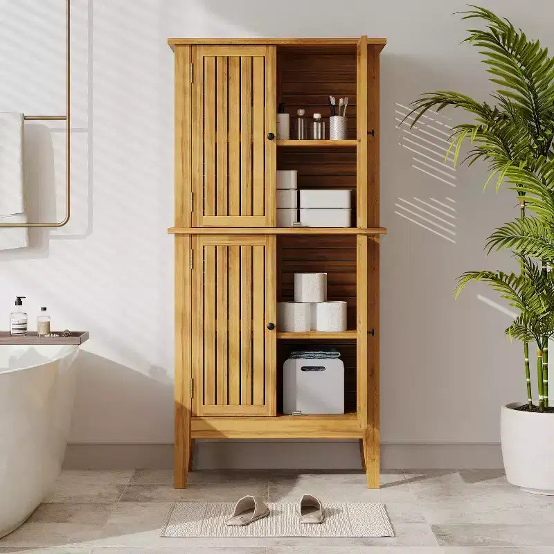 Christopher Knight Home Umberto Indoor/Outdoor Acacia Wood Storage Cabinet with Shelves and Louvered Doors