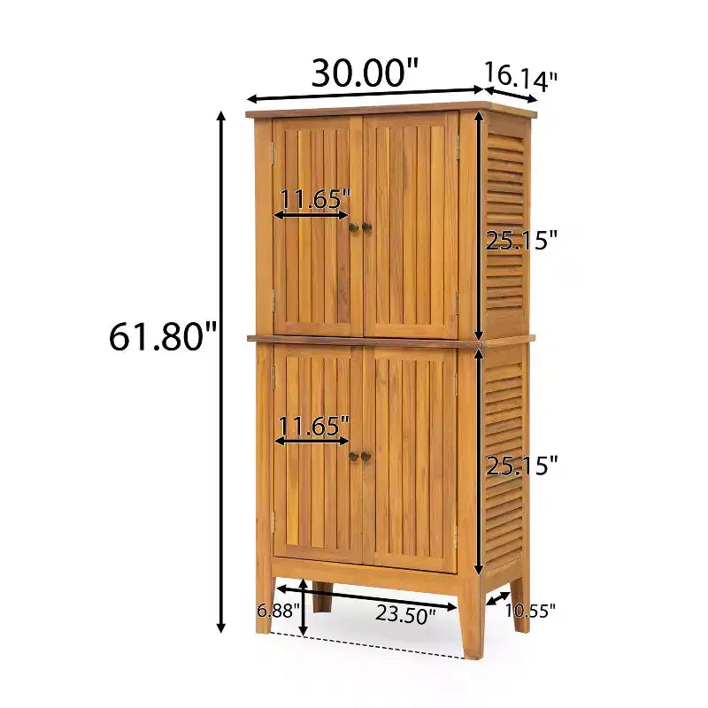 Indoor/Outdoor Acacia Wood Storage Cabinet with Shelves and Louvered Doors, 61.8"H