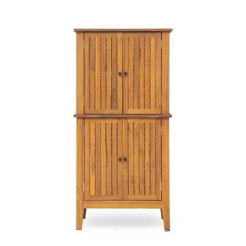 Indoor/Outdoor Acacia Wood Storage Cabinet with Shelves and Louvered Doors, 61.8"H