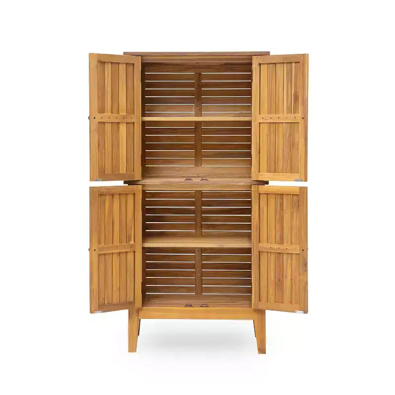Indoor/Outdoor Acacia Wood Storage Cabinet with Shelves and Louvered Doors, 61.8"H