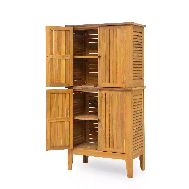 Indoor/Outdoor Acacia Wood Storage Cabinet with Shelves and Louvered Doors, 61.8"H