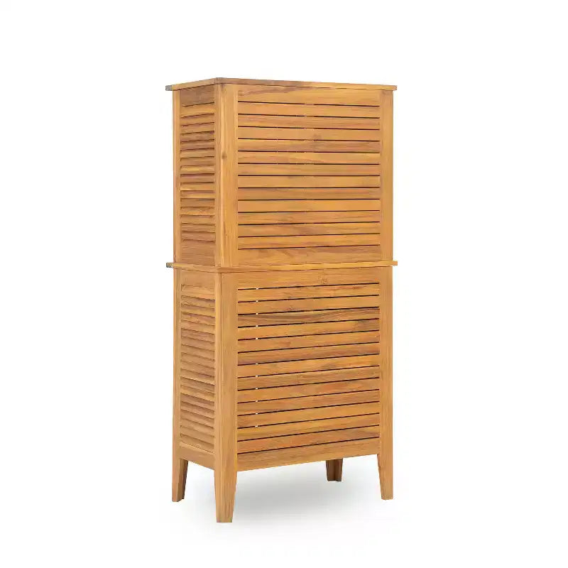 Indoor/Outdoor Acacia Wood Storage Cabinet with Shelves and Louvered Doors, 61.8"H