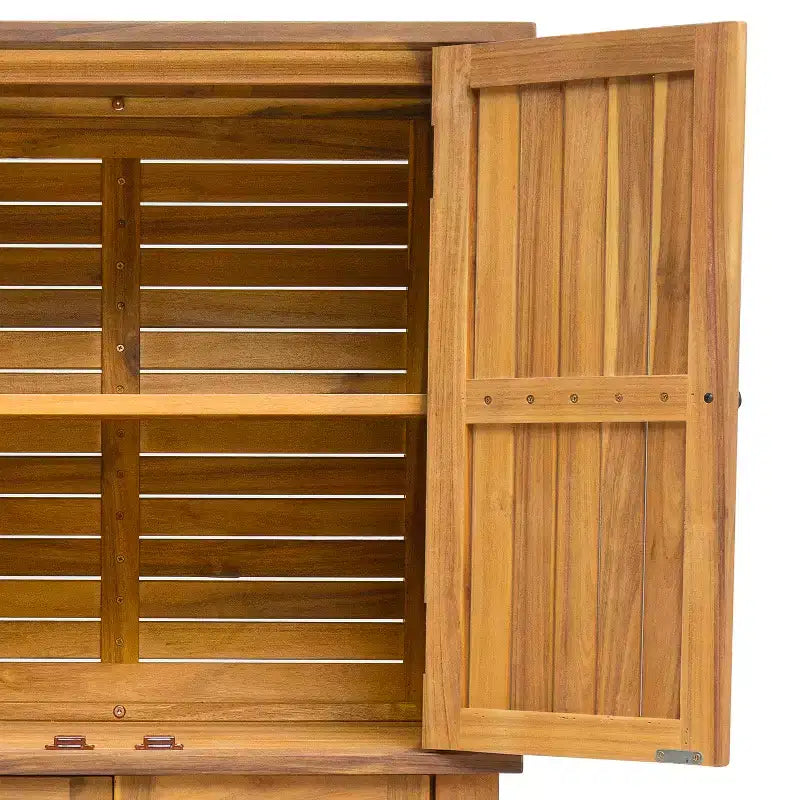 Indoor/Outdoor Acacia Wood Storage Cabinet with Shelves and Louvered Doors, 61.8"H