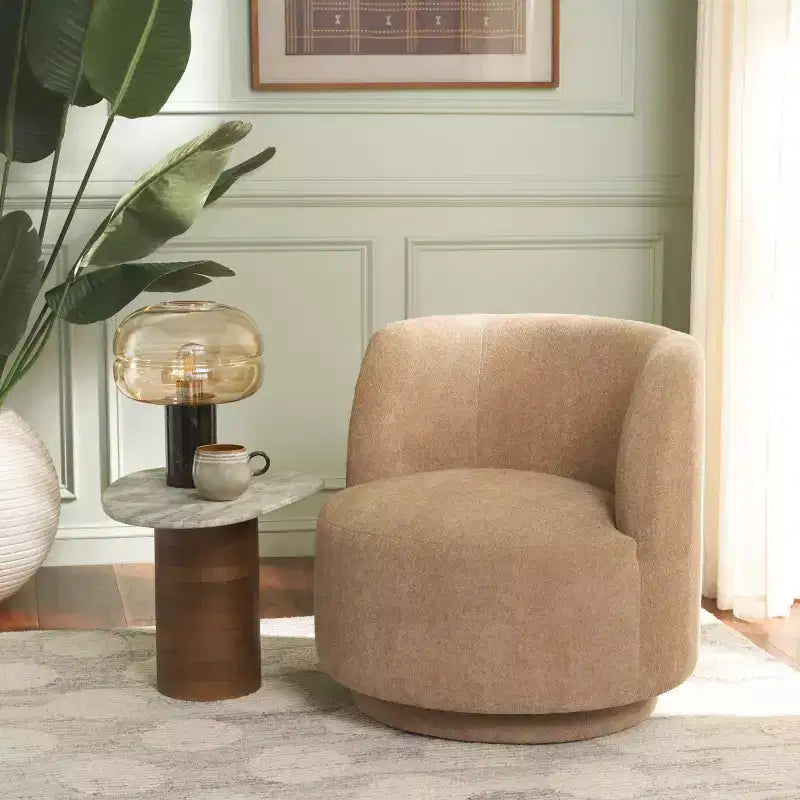 Fauteuil pivotant, sans accoudoirs, en lin, rotation à 360 degrés, cadre en bois, 125 kg