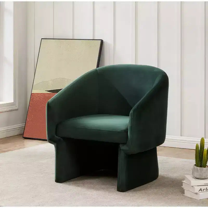 Barrel Back Accent Chair, Forest Green Polyester Upholstered, Wood Frame, 275LBS