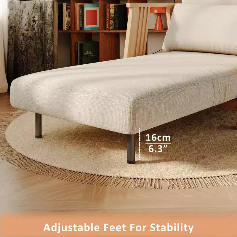 Convertible Fabric Accent Armchair Futon Sleeper Chaise, Solid Wood Frame, Beige