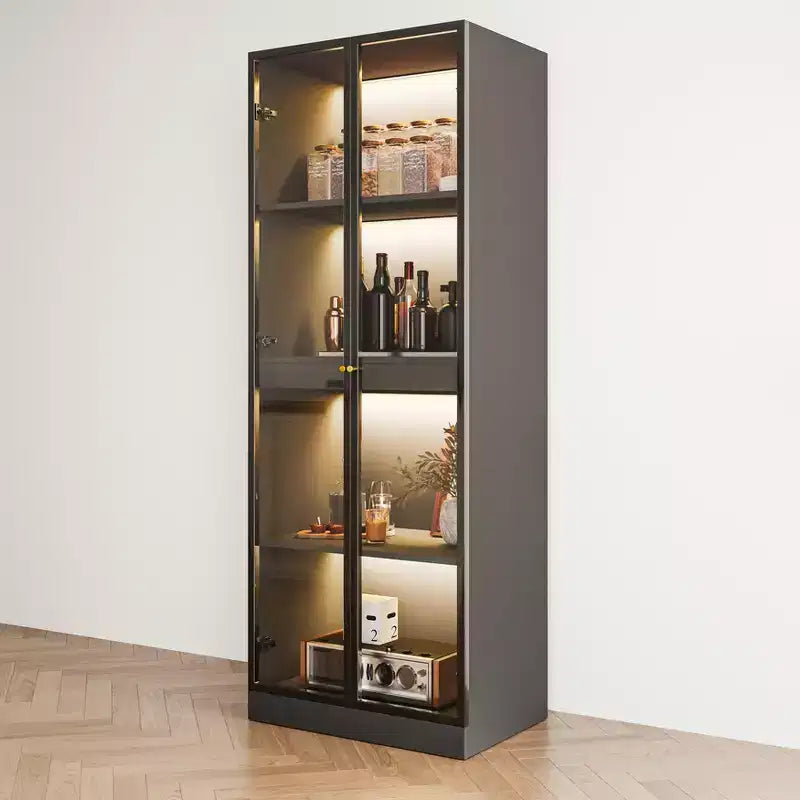 Vitrine noire en verre de 59,9 cm avec étagère de bar coulissante et éclairage LED sans fil