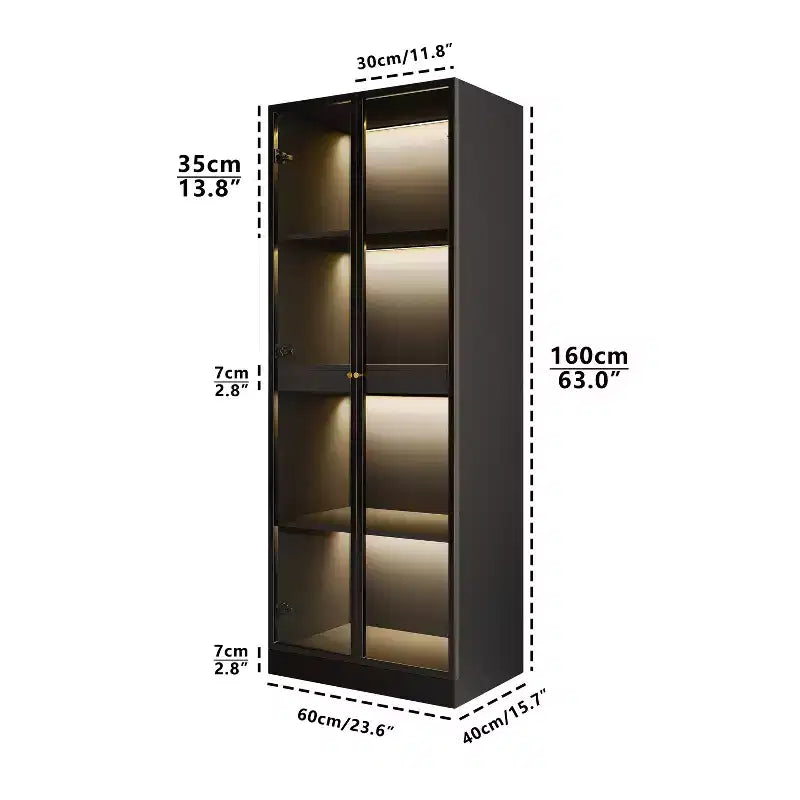 Vitrine noire en verre de 59,9 cm avec étagère de bar coulissante et éclairage LED sans fil
