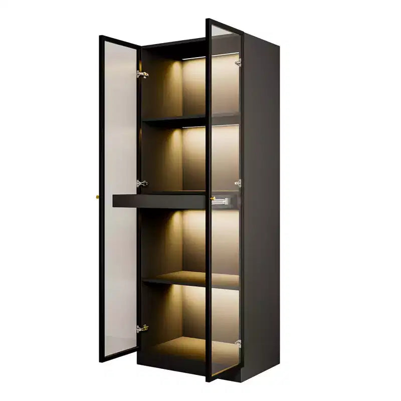 Vitrine noire en verre de 59,9 cm avec étagère de bar coulissante et éclairage LED sans fil