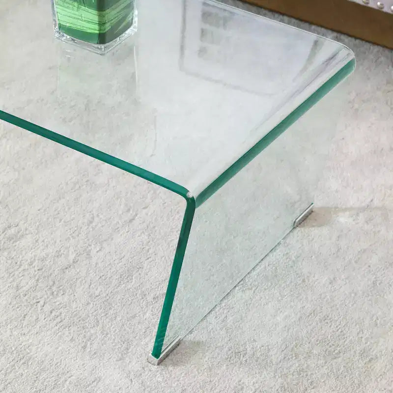 47.2" V-Shape One-Piece Tempered Glass Coffee Table with 4 Metal Leg Mats, 200LBS