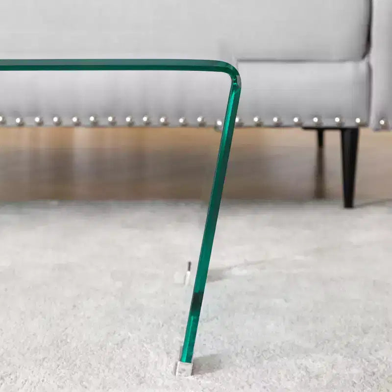 47.2" V-Shape One-Piece Tempered Glass Coffee Table with 4 Metal Leg Mats, 200LBS