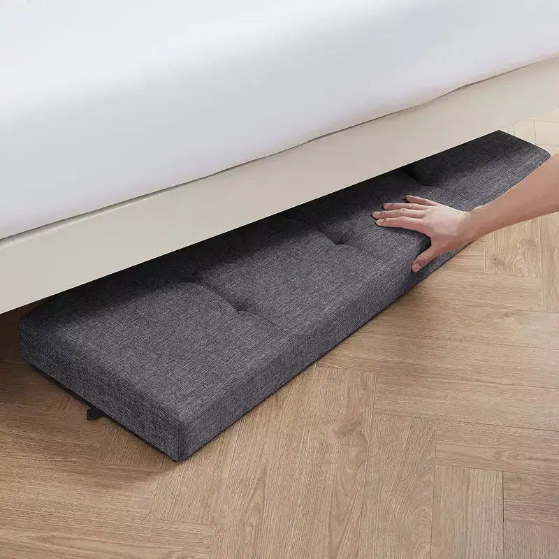 Foldable Tufted 43" Linen Bench Storage Ottoman with Legs for Bedroom & Entryway