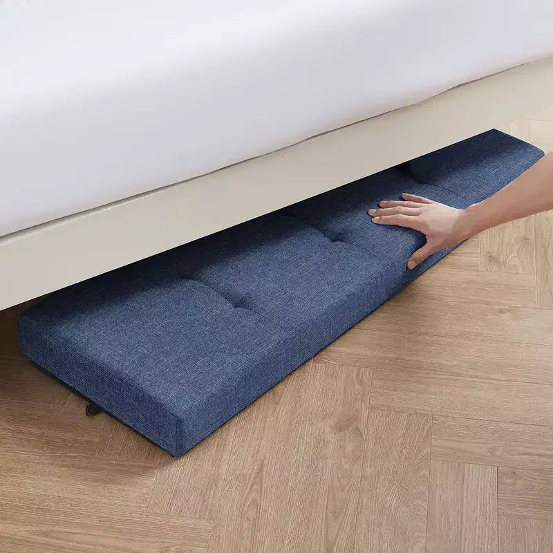 Foldable Tufted 43" Linen Bench Storage Ottoman with Legs for Bedroom & Entryway