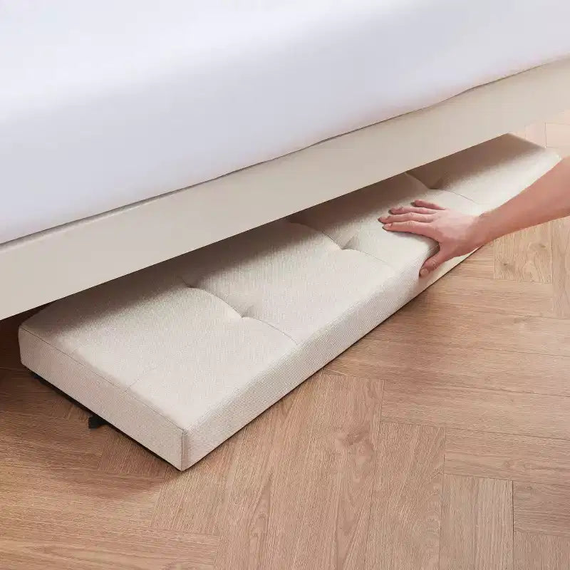 Foldable Tufted 43" Linen Bench Storage Ottoman with Legs for Bedroom & Entryway