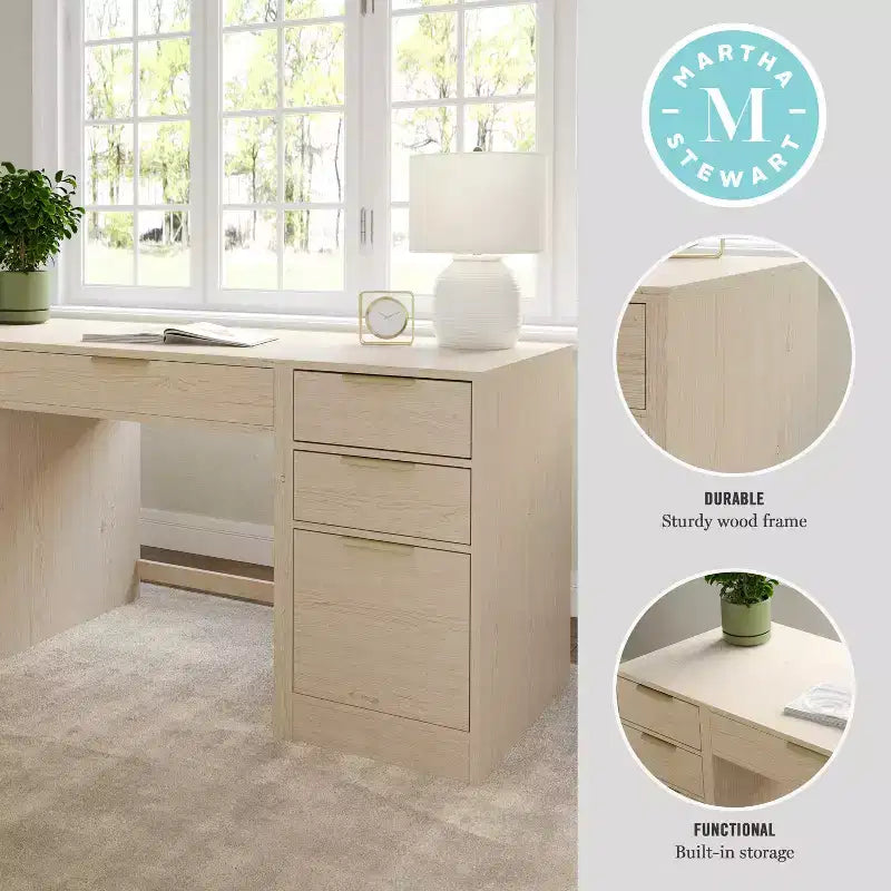 Bureau d'angle modulable avec un tiroir et deux caissons de classement à 3 tiroirs, bois composite