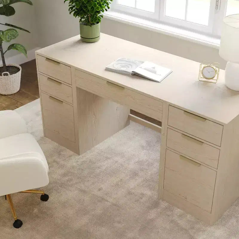 Bureau d'angle modulable avec un tiroir et deux caissons de classement à 3 tiroirs, bois composite