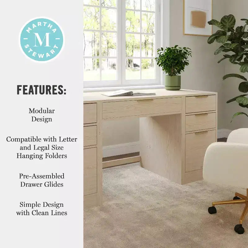Bureau d'angle modulable avec un tiroir et deux caissons de classement à 3 tiroirs, bois composite