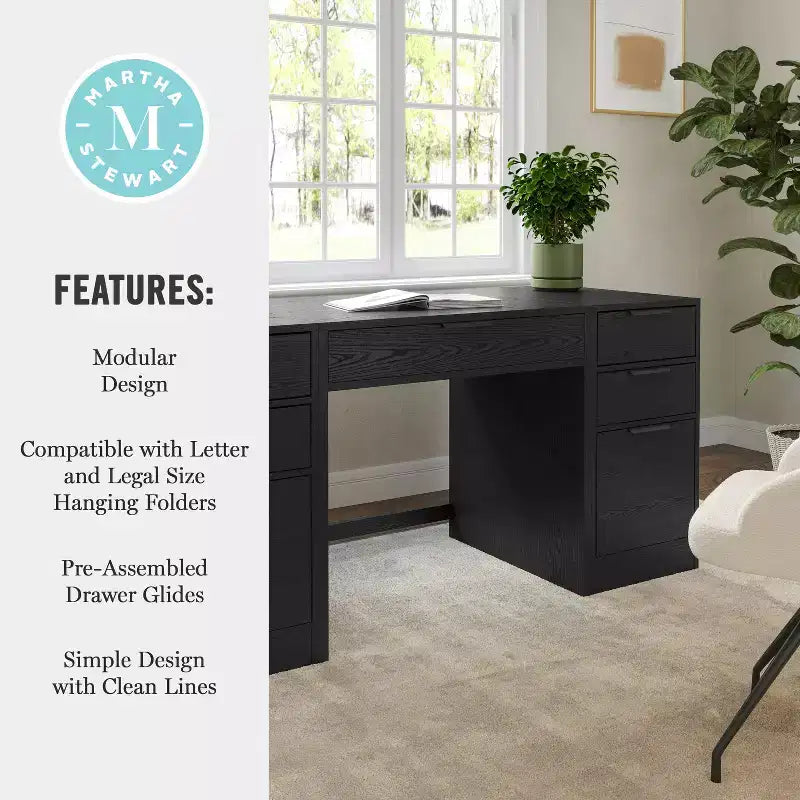 Bureau d'angle modulable avec un tiroir et deux caissons de classement à 3 tiroirs, bois composite