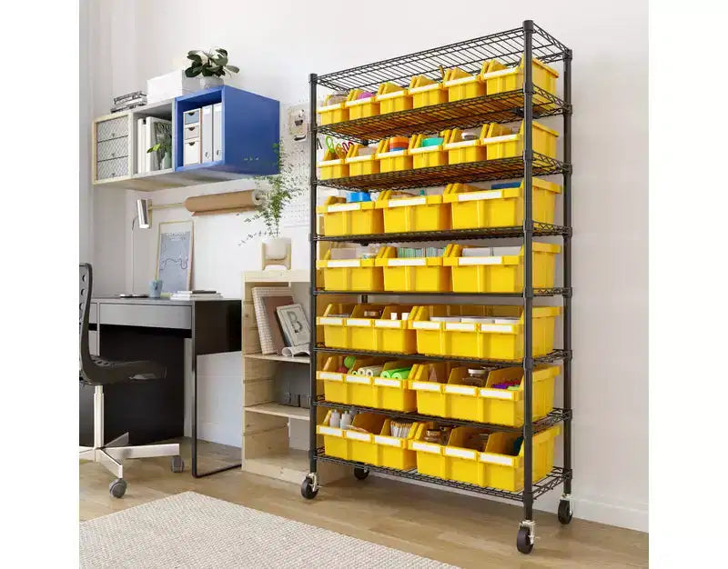 8-Tier 24-Bin Rack Storage Unit, 36"W x 14.25"D x 63.5"H, Heavy-Duty Organizer
