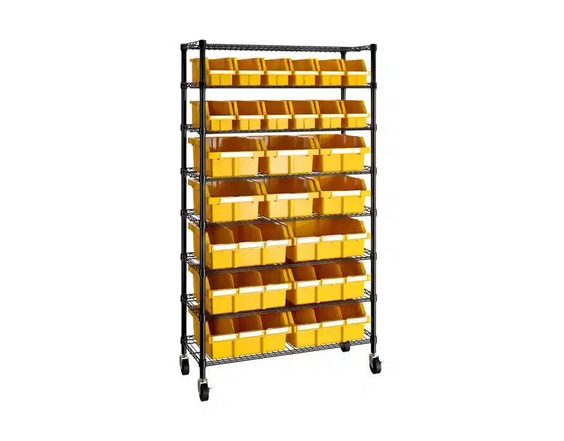 8-Tier 24-Bin Rack Storage Unit, 36"W x 14.25"D x 63.5"H, Heavy-Duty Organizer