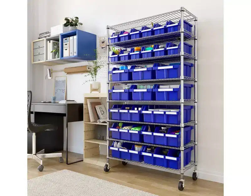 8-Tier 24-Bin Rack Storage Unit, 36"W x 14.25"D x 63.5"H, Heavy-Duty Organizer