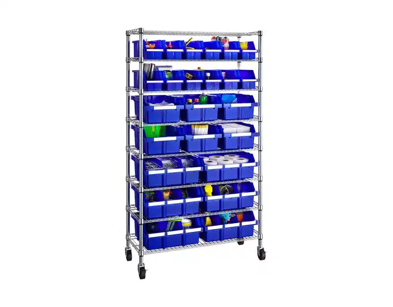 8-Tier 24-Bin Rack Storage Unit, 36"W x 14.25"D x 63.5"H, Heavy-Duty Organizer