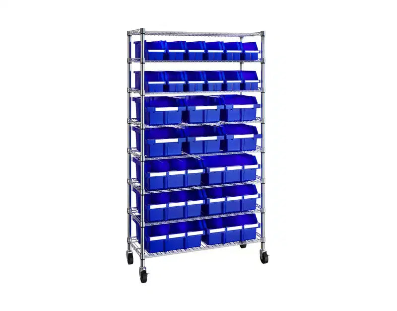 8-Tier 24-Bin Rack Storage Unit, 36"W x 14.25"D x 63.5"H, Heavy-Duty Organizer