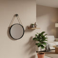 Miroir rond suspendu tendance de 75 cm avec cadre noir et sangle en corde, pour une décoration industrielle contemporaine dans la salle de bain, la chambre ou le salon