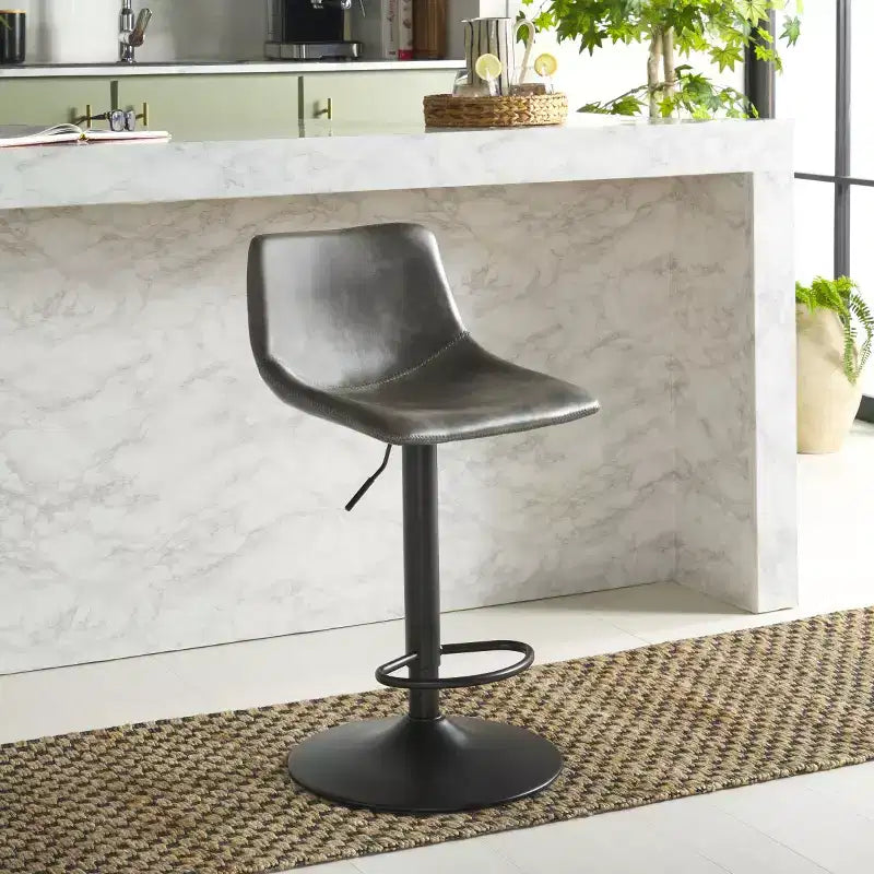 Adjustable Bar Stool, Iron Frame, PU Leather Seat, 360° Swivel, Footrest, 275LBS