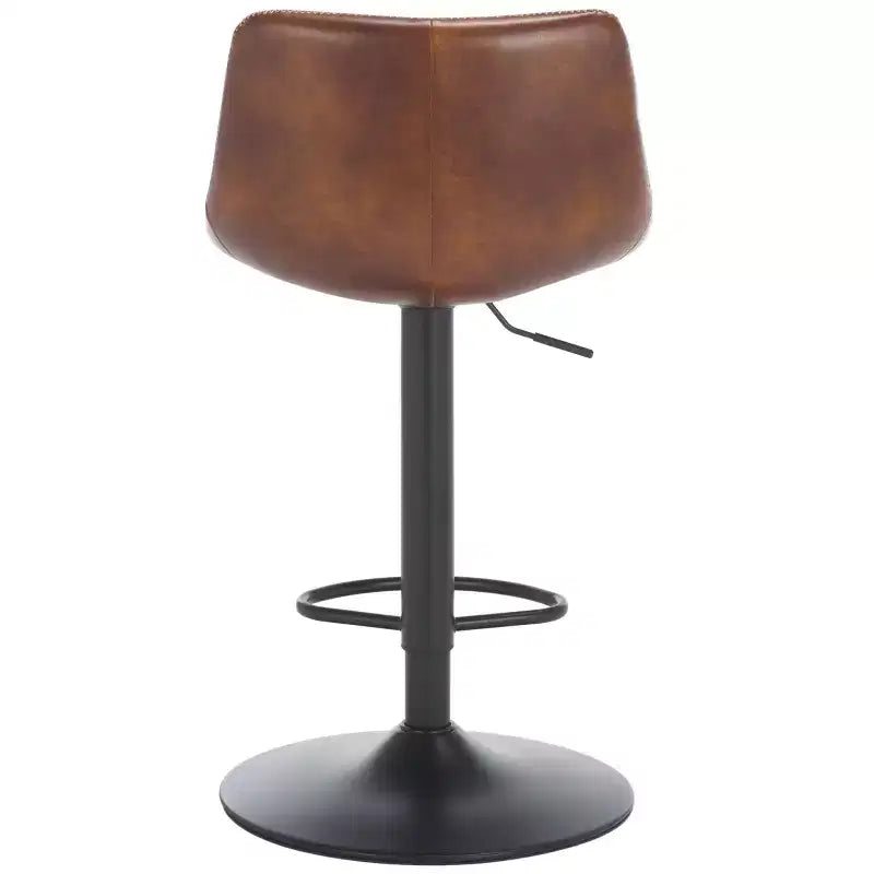Adjustable Bar Stool, Iron Frame, PU Leather Seat, 360° Swivel, Footrest, 275LBS