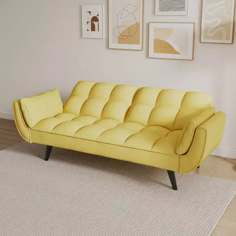 57" Yellow Convertible Sofa Bed with 2 Armrests & Throw Pillow for Small Spaces