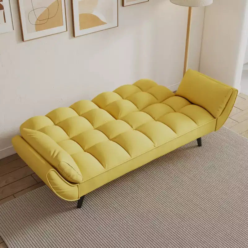 57" Yellow Convertible Sofa Bed with 2 Armrests & Throw Pillow for Small Spaces