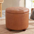 Ornavo Home Faux Leather Upholstered Round Tufted Storage Ottoman with Wooden Legs