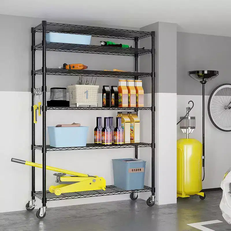 46" Wide Height-Adjustable Steel Wire Shelving Unit with Wheels, Heavy-Duty Storage
